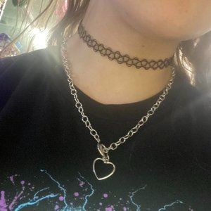 19" indie y2k 2000 00s retro deadstock silver tone unique heart o clasp necklace